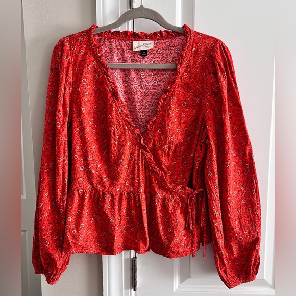 Floral Wrap Around Long Sleeve Blouse - Picture 1 of 5